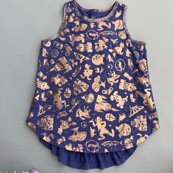 Walt Disney World 50th Anniversary Tank Top Girl L 10/12 Gold Foil Mickey - Picture 1 of 7